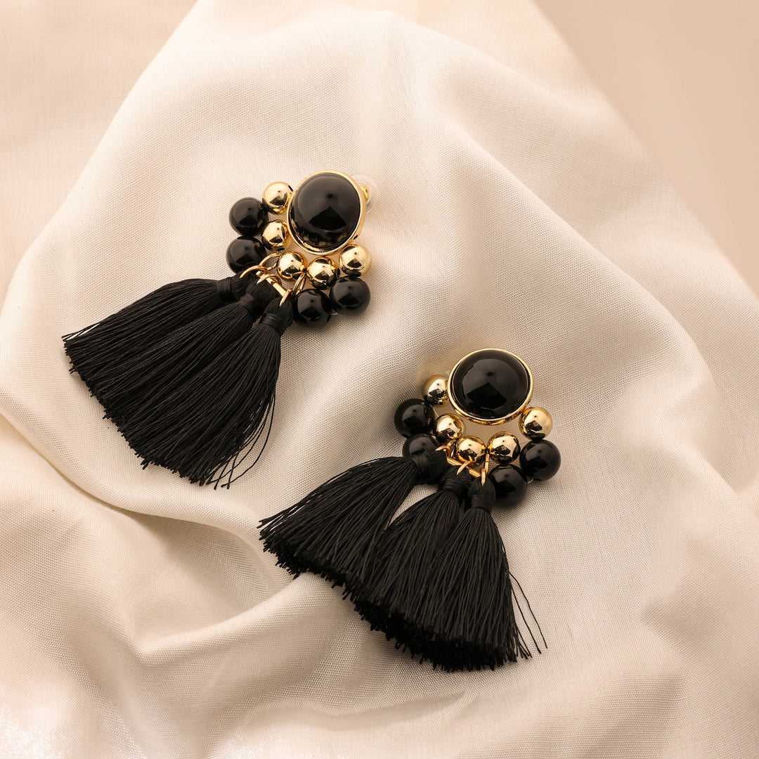 Black Tie Fringe Earrings