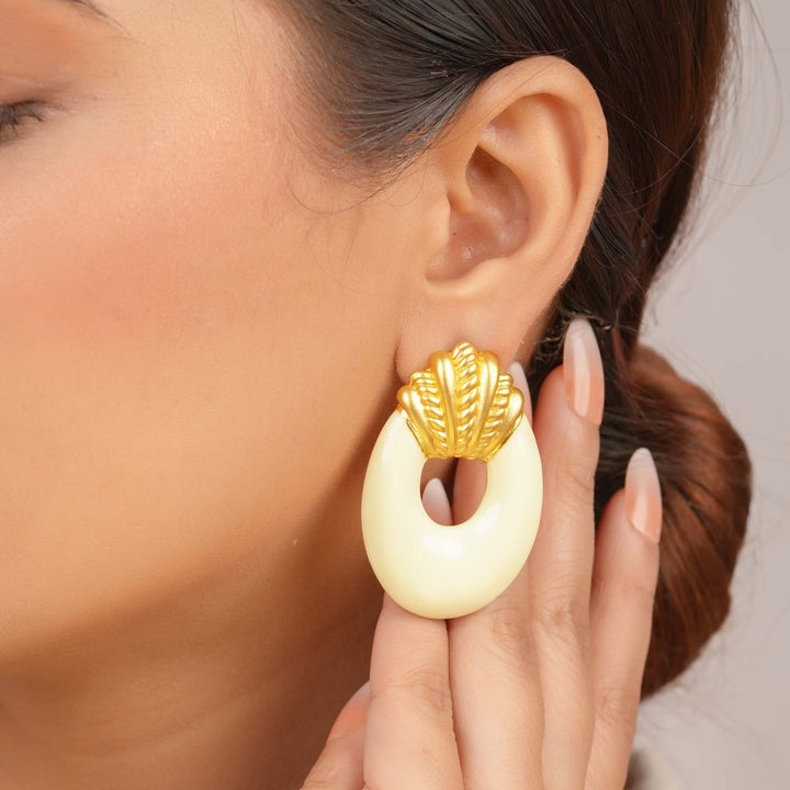 White Shell Hoop Studs
